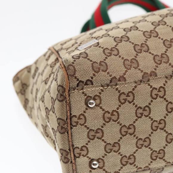GUCCI GG Canvas Web Sherry Line Tote Bag Beige Green Red 145758 Auth 93992 - Picture 14 of 16